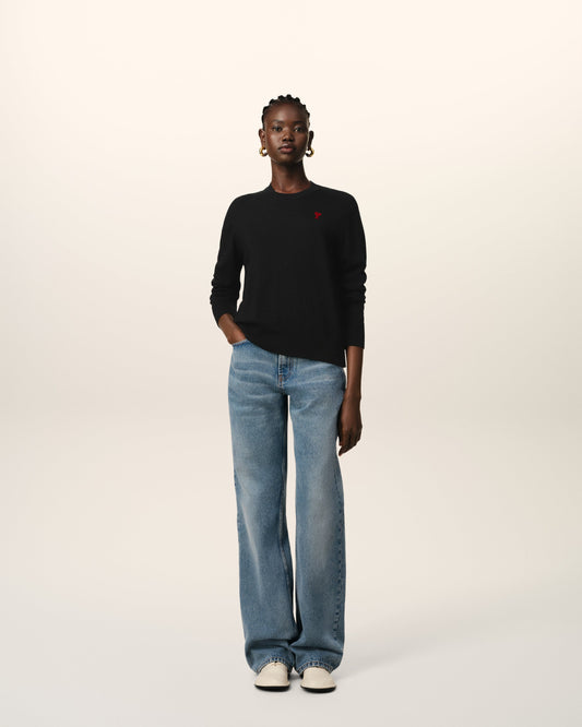 Black Wool Ami de Coeur Crew Neck Sweater