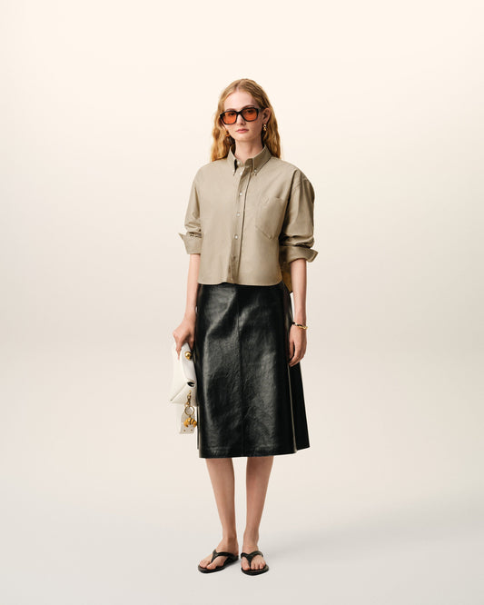 Beige Cotton Cropped Embossed Ami De Coeur Shirt