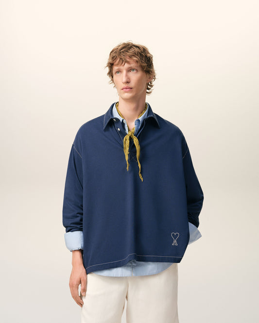 Blue Cotton Long Sleeves Ami De Coeur Polo
