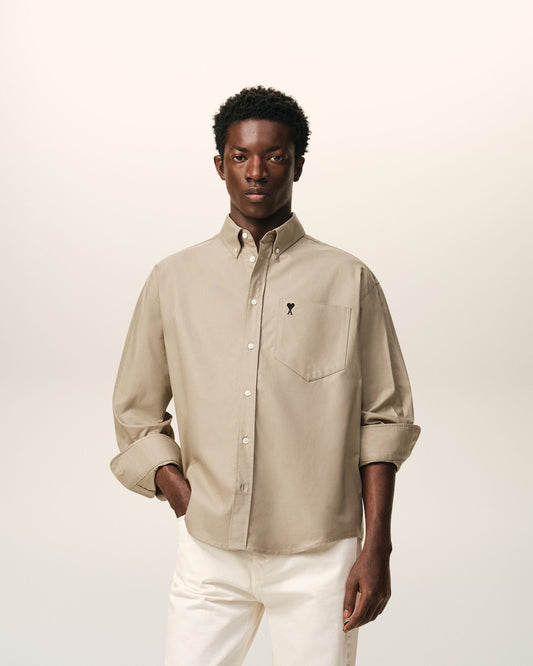 Beige Cotton Boxy Embroidered Ami De Coeur Shirt