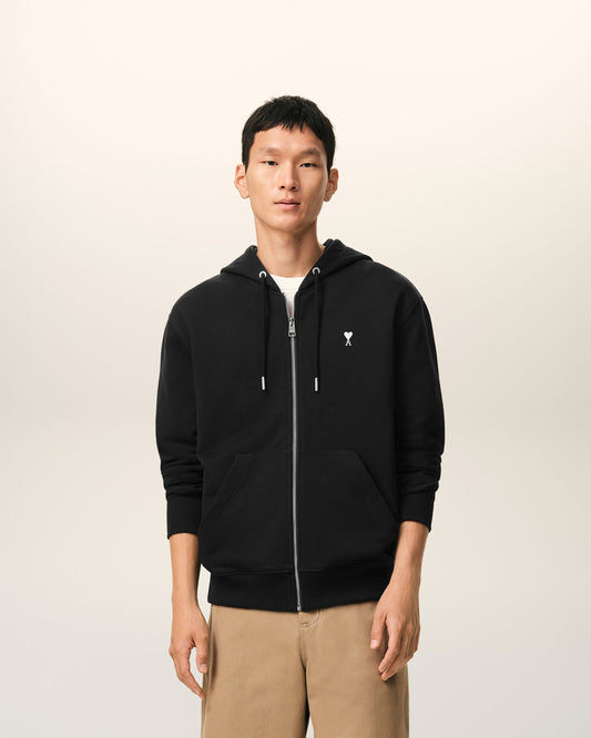 Black Cotton Ami De Coeur Zipped Hoodie