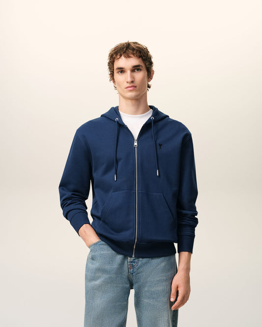 Blue Cotton Ami De Coeur Zipped Hoodie