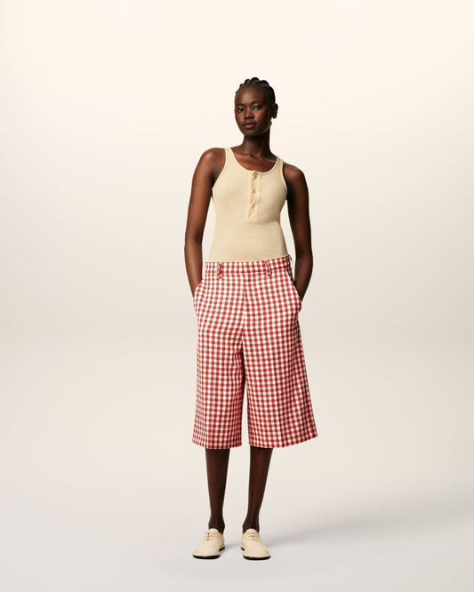 Plaid Red Wool Wide Bermuda
