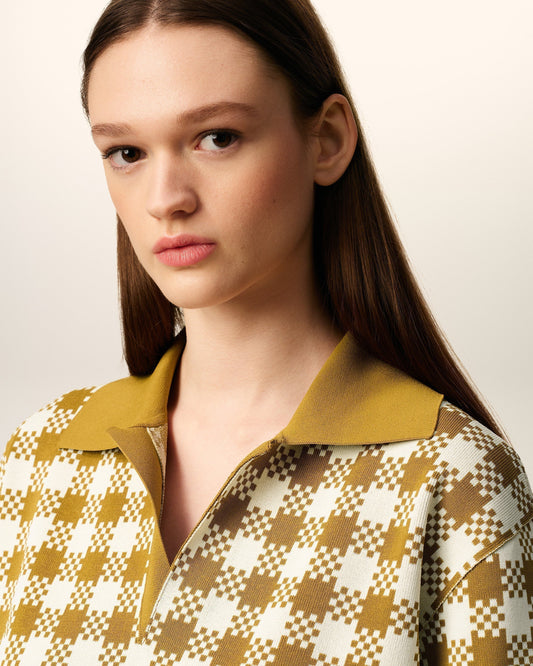 White And Mustard Yellow Vichy Short Sleeves Polo
