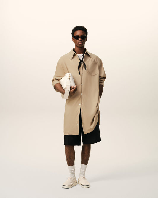Beige New Wool Ami De Coeur Wide Shirt Dress