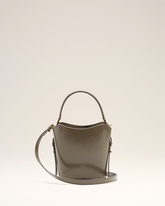 Grey Glazed Leather Mini Paris Paris Bucket Bag