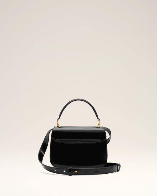 Black Glazed Leather Top Handle Paris Paris Bag