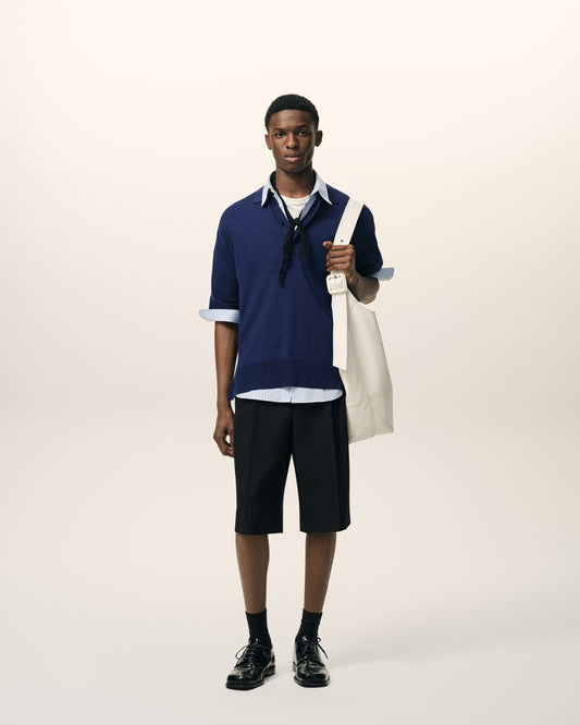 Blue Thin Wool Short Sleeves Ami De Coeur Polo