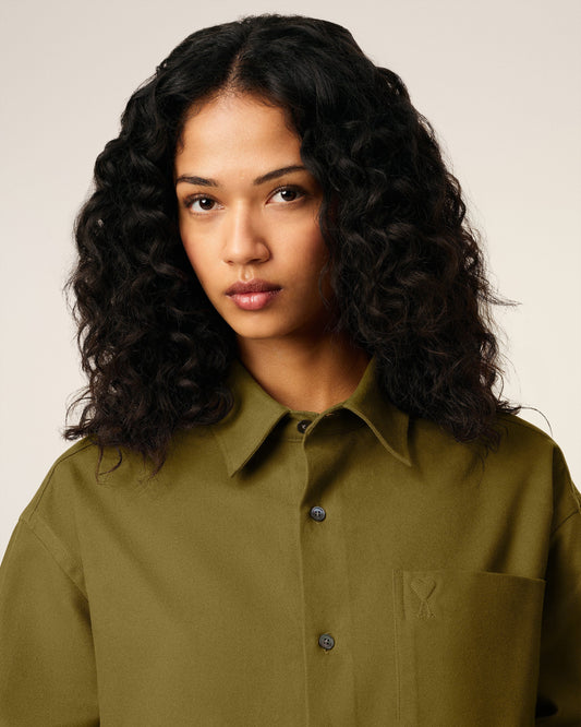 Green Cotton Embossed Ami De Coeur Boxy Shirt