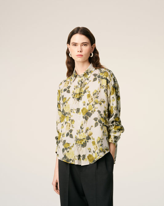 Green Flower Printed Boxy Shirt
