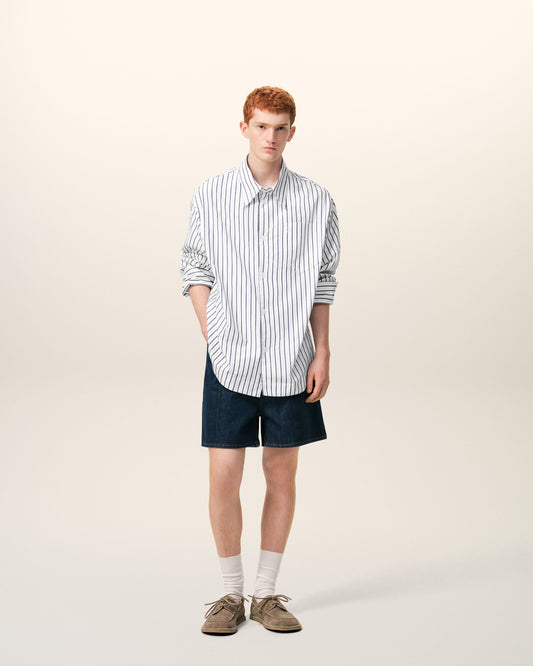 White Striped Cotton Ami De Coeur Wide Shirt