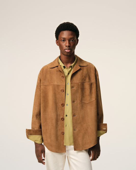 Brown Goat Leather Buttoned Overshirt