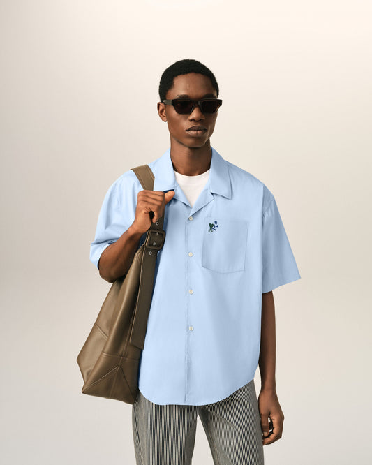 Blue boxy cotton short-sleeve shirt with Ami de Coeur tulip