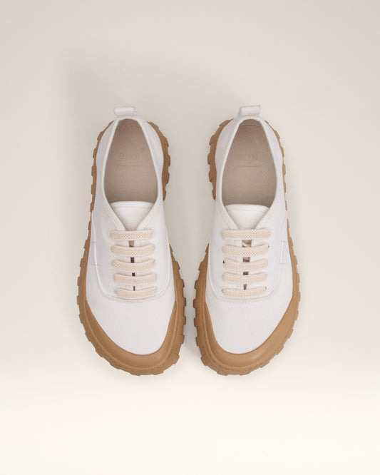 White Cotton Low Top Tempo Canvas Sneakers