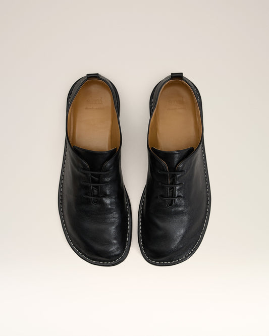 Black Leather One Cut Shoes