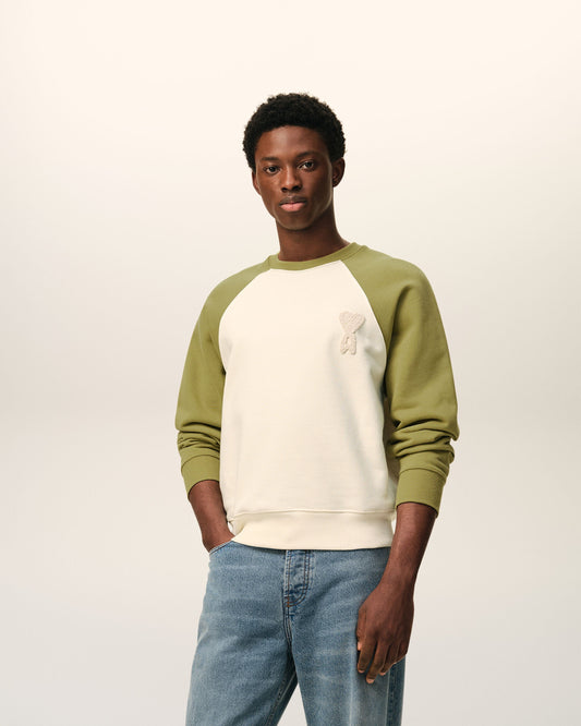 White And Green Cotton Knitted Ami De Coeur Sweatshirt