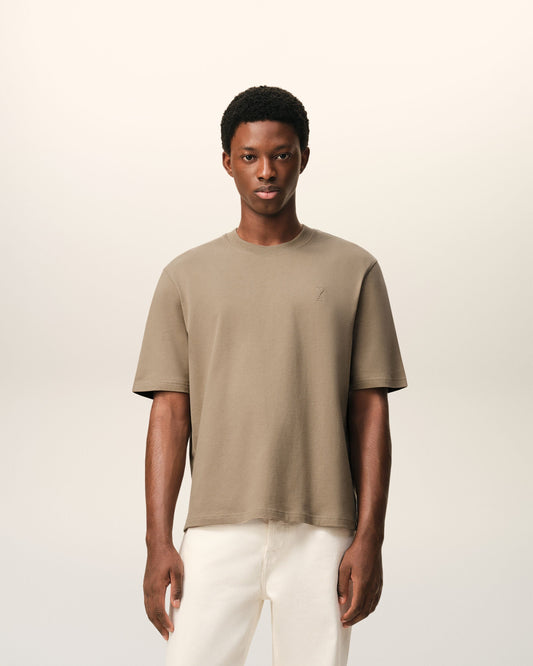 Beige Cotton Embossed Ami De Coeur T-shirt