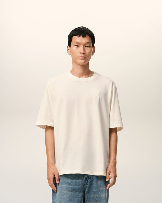 White Cotton Ami De Coeur Embossed T-shirt